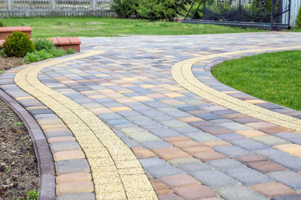 Colorful paving stones in front of the house